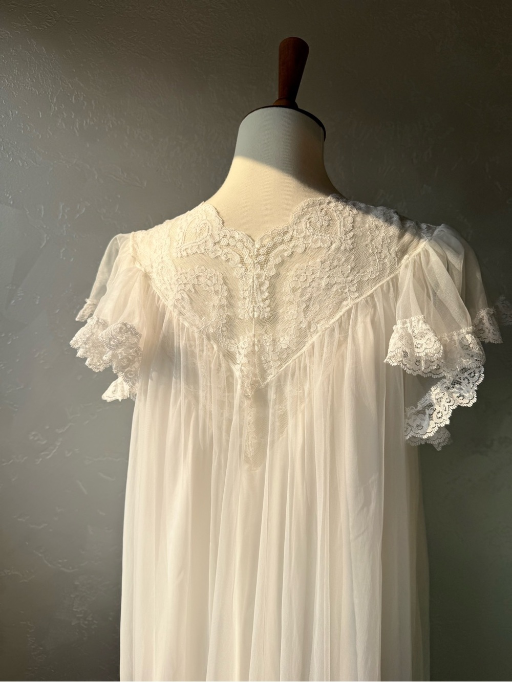 Vintage 1950s 1960s Tosca White Chiffon Lace Peignoir Set Bridal Nightgown Small - Picture 8 of 16